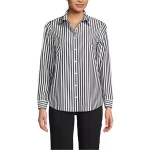 Lands' End Black and White Striped Button Down Shirt 6 classic